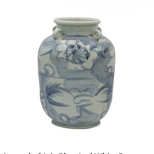 Legend of Asia Blue And White Four Loop Handle Jar Twisted Flower Motif